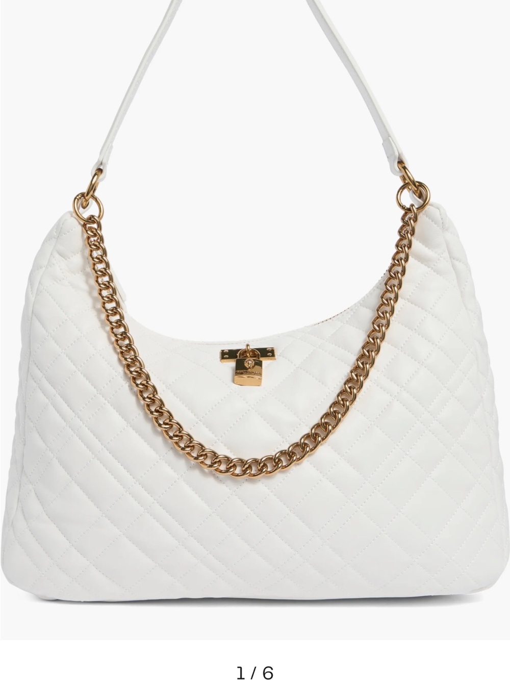 Kurt Geiger White Quilted Shoulder Bag with Gold Chain
